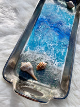 Load image into Gallery viewer, Cast metal tray with ocean resin painting with real shells
