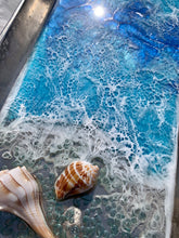 Load image into Gallery viewer, Cast metal tray with ocean resin painting with real shells
